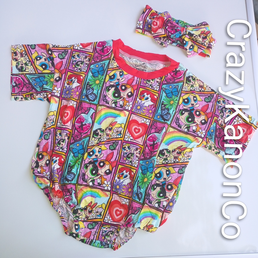 Powerpuff girls bamboo bubble romper w/ matching bow